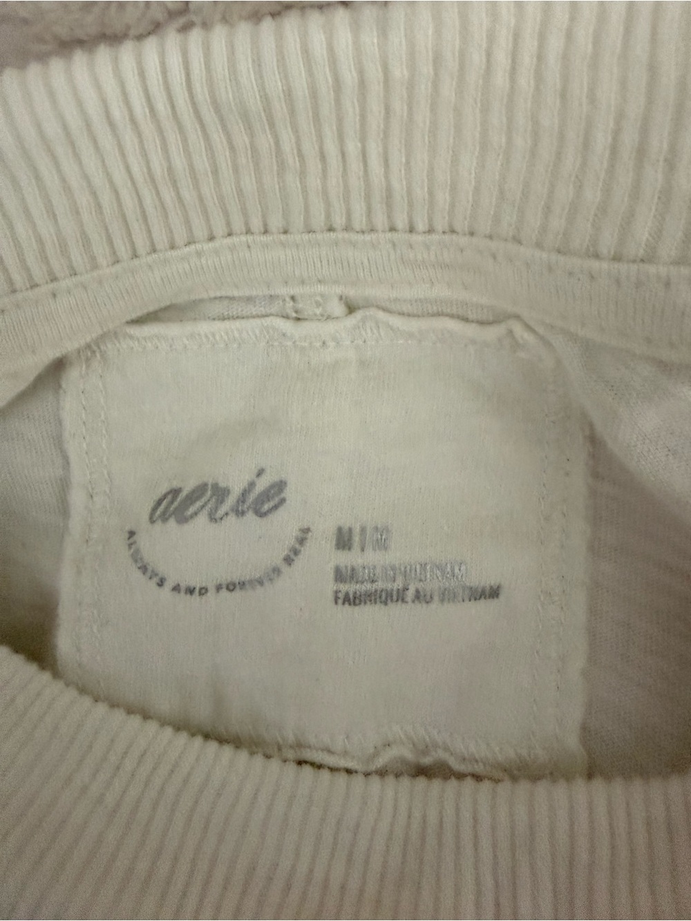 aerie Cream Ribbed-Neck Tee with Subtle Logo - Picture 2 of 16